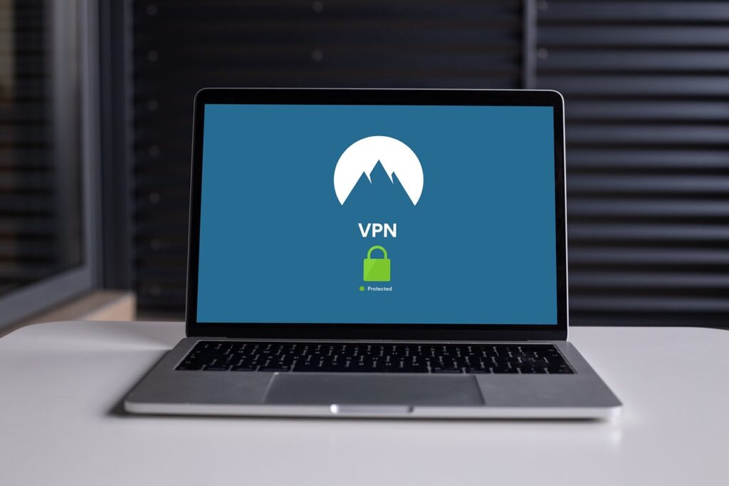 A computer which says vpn protected on it.